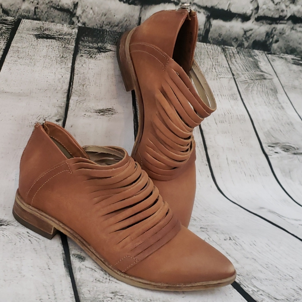 Free People Tan Cutout Ankle Boots
